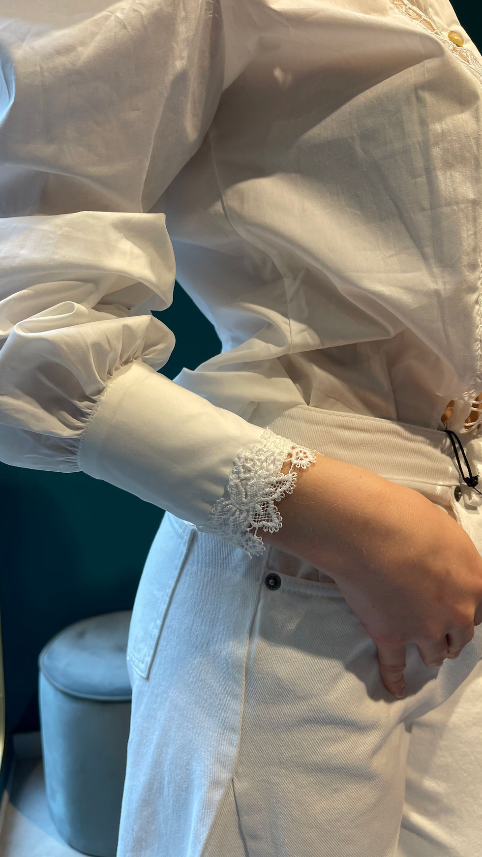 Miniatura: Jeans semiballon in cotone bianco