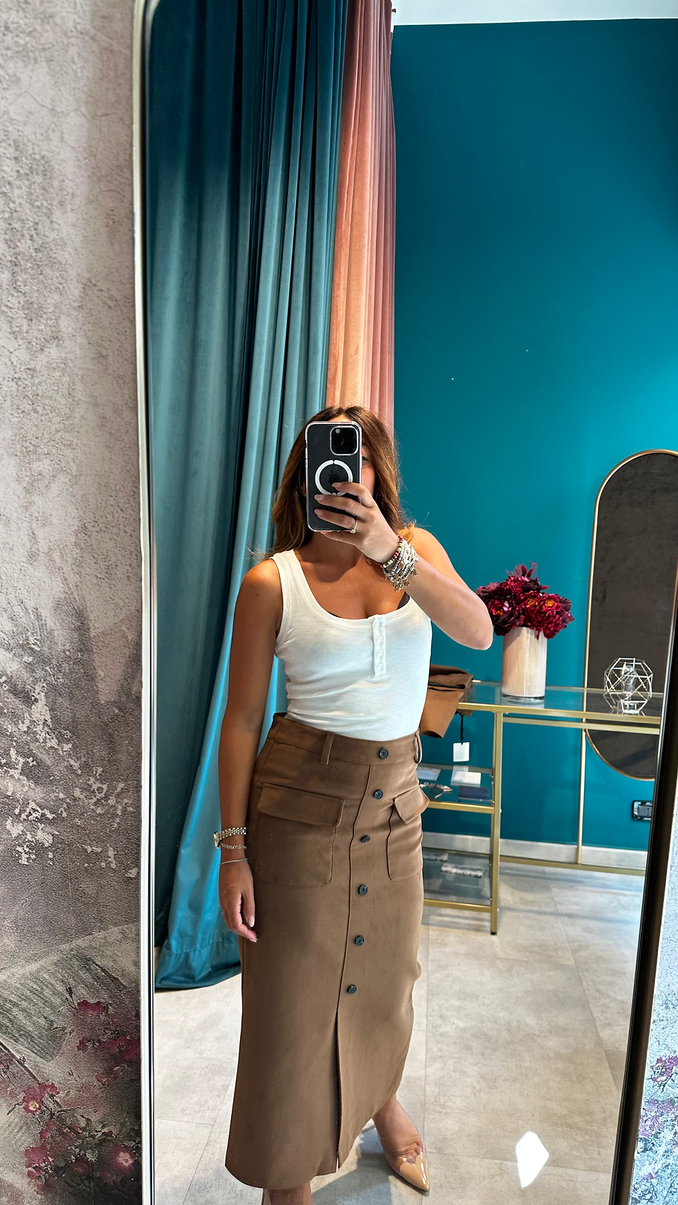 Miniatura: Gonna midi a tubo in simil suede