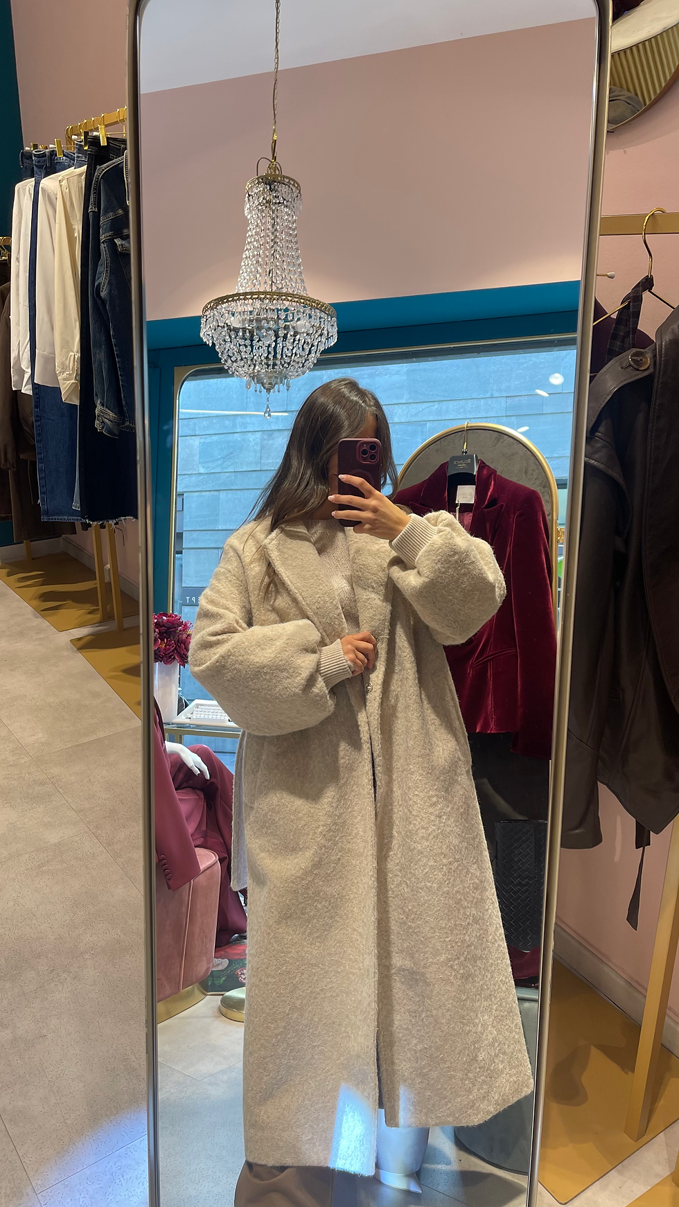 Miniatura: Cappotto a vestaglia con manica a sbuffo effetto lana cotta