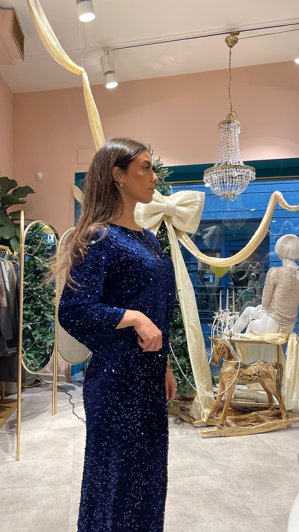 Miniatura: Pantalone a palazzo full Paillettes su base velluto 