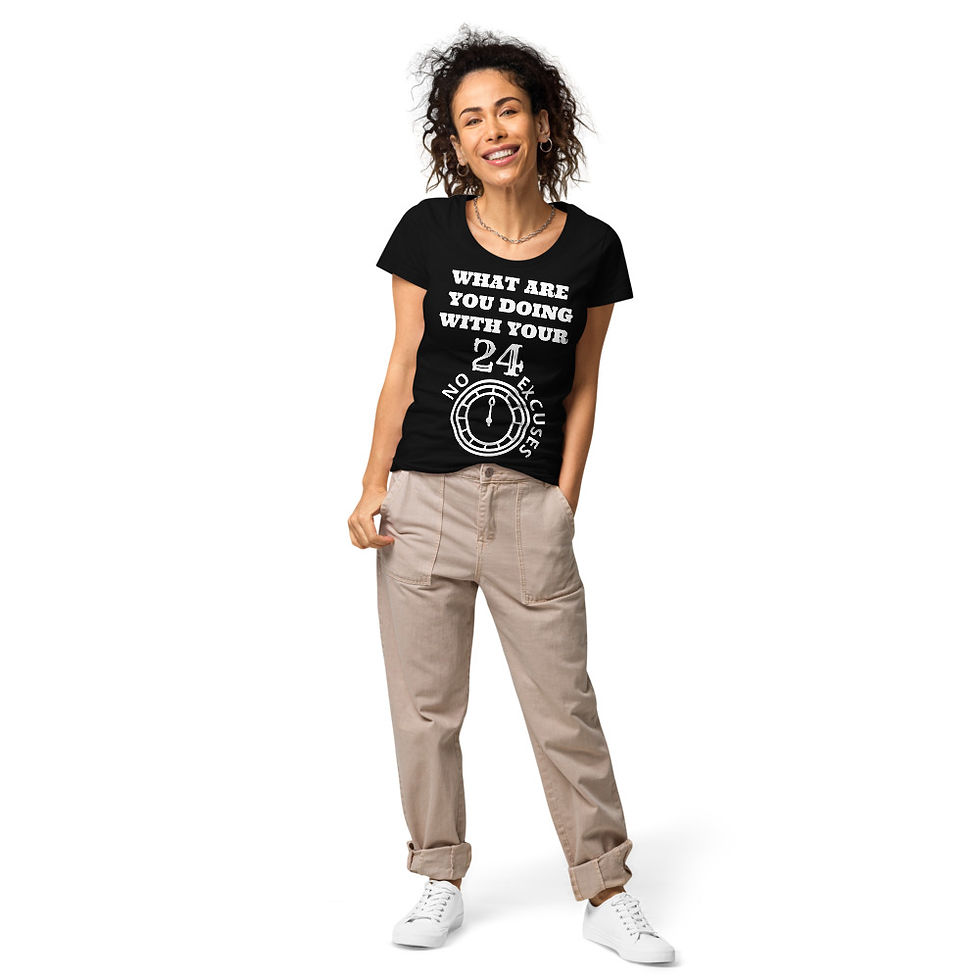 Thumbnail: NuJuRu Women’s No Excuses organic t-shirt White Letters