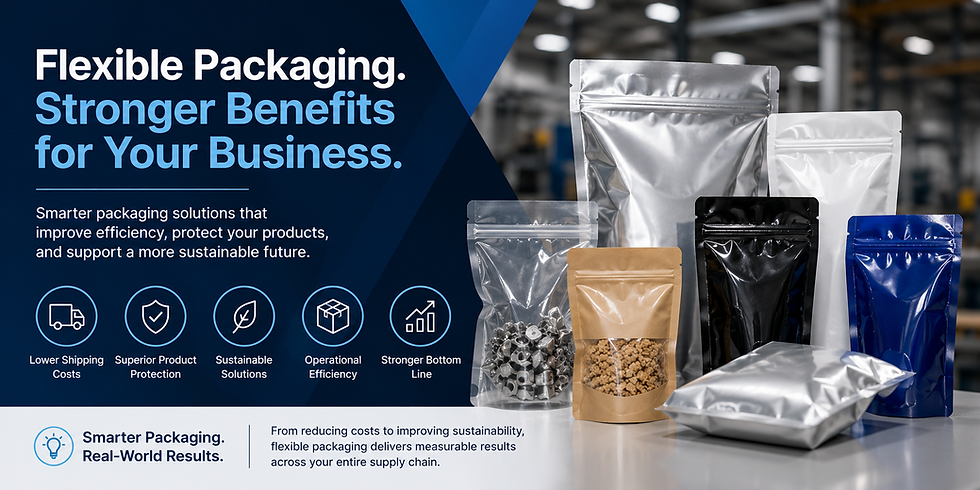 Learn why manufacturers are choosing flexible packaging solutions to reduce shipping costs, improve product protection, increase efficiency, and support sustainability goals.