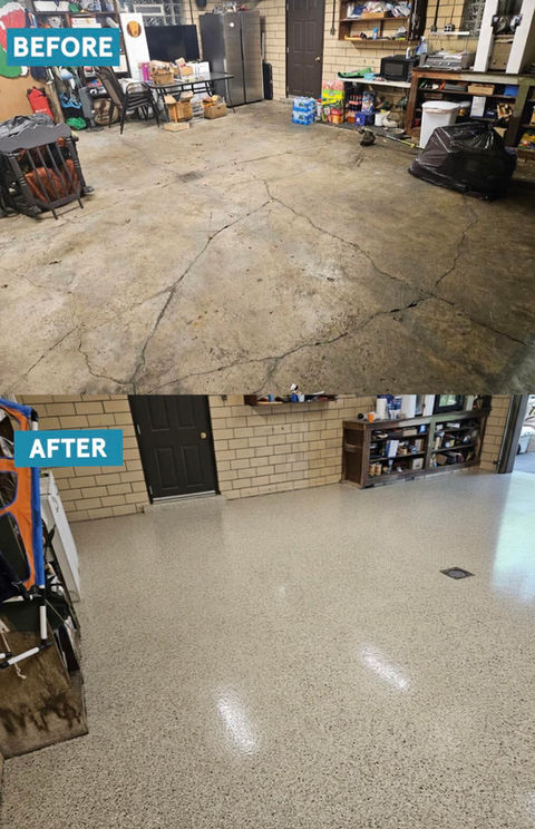 Epoxy coating applied to cracked concrete garage floor in Wexford PA