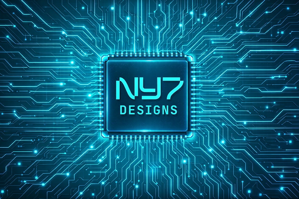 Futuristic circuit board with a glowing NY7 chip in the center, representing AI agents in 2026 and modern business automation