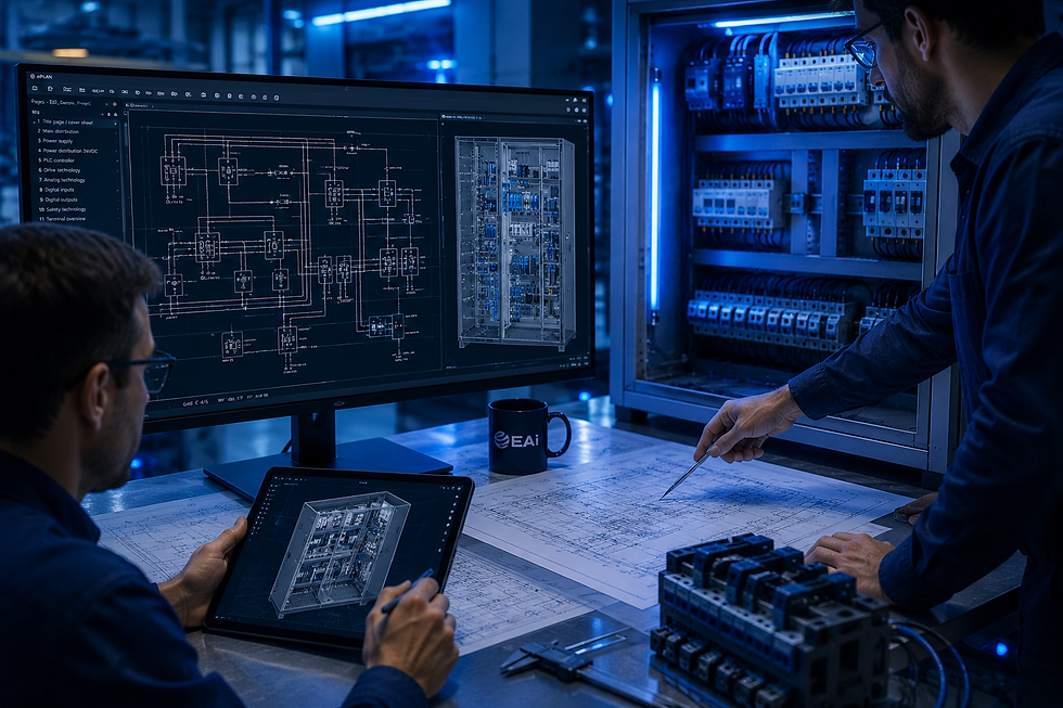 Engineers Designing Blue-Lit Control Systems