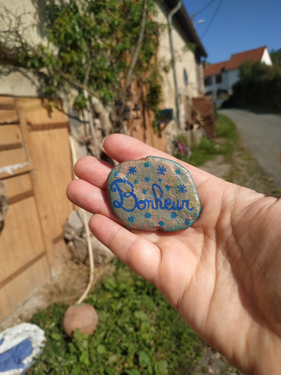 Miniature : Galet magique « BONHEUR » – Mot vibratoire peint à la main