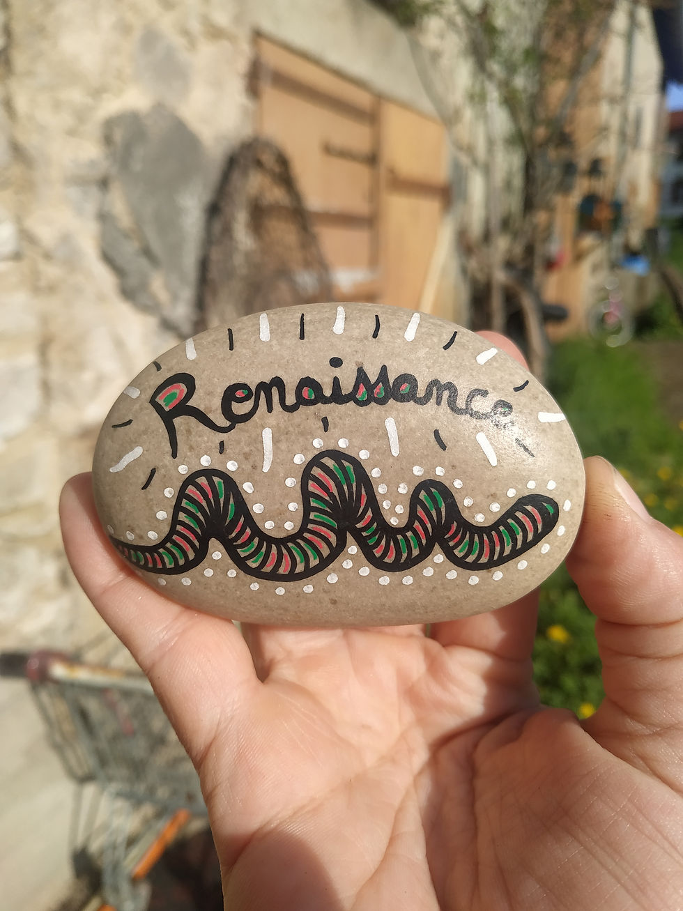 peinture galet vibratoire ver de terre par Oréalys Révayia