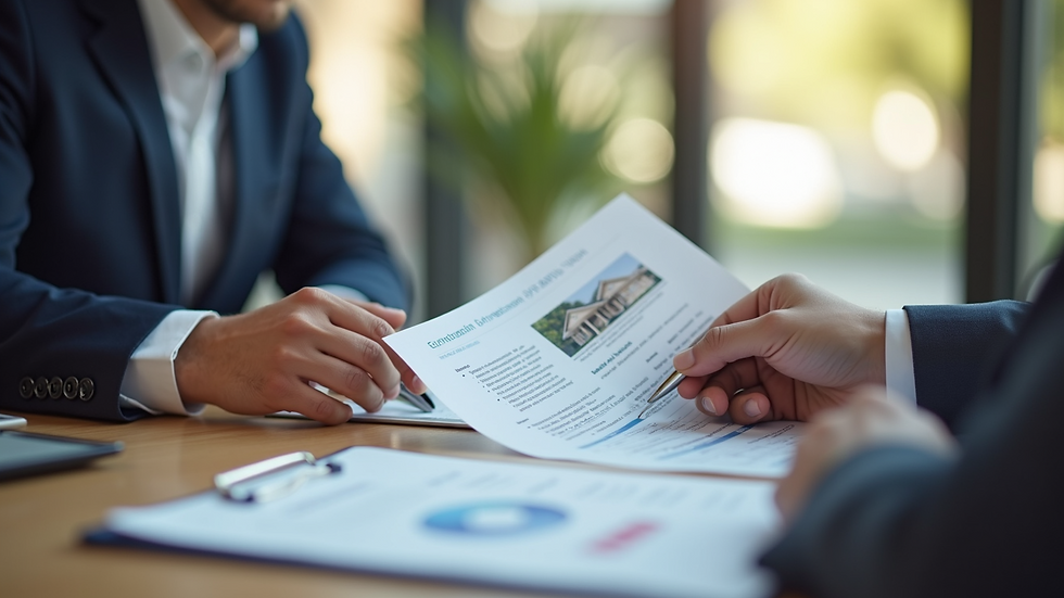 Close-up view of a real estate agent showing a property evaluation report