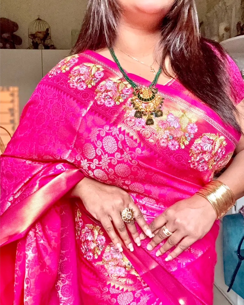Thumbnail: Brocade Katan Parsi Border - Hot Pink