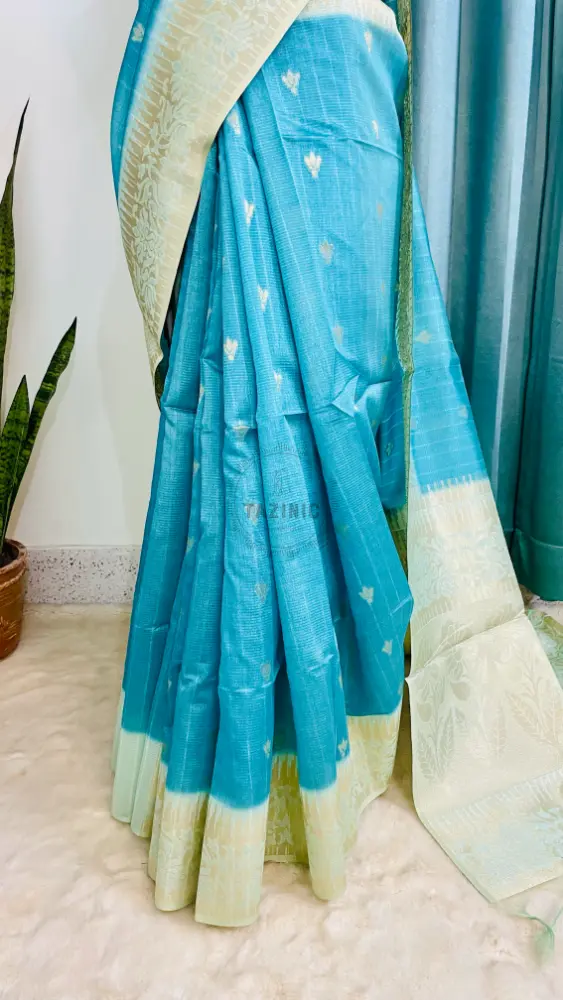 Thumbnail: Tussar Contrast - Sky Blue