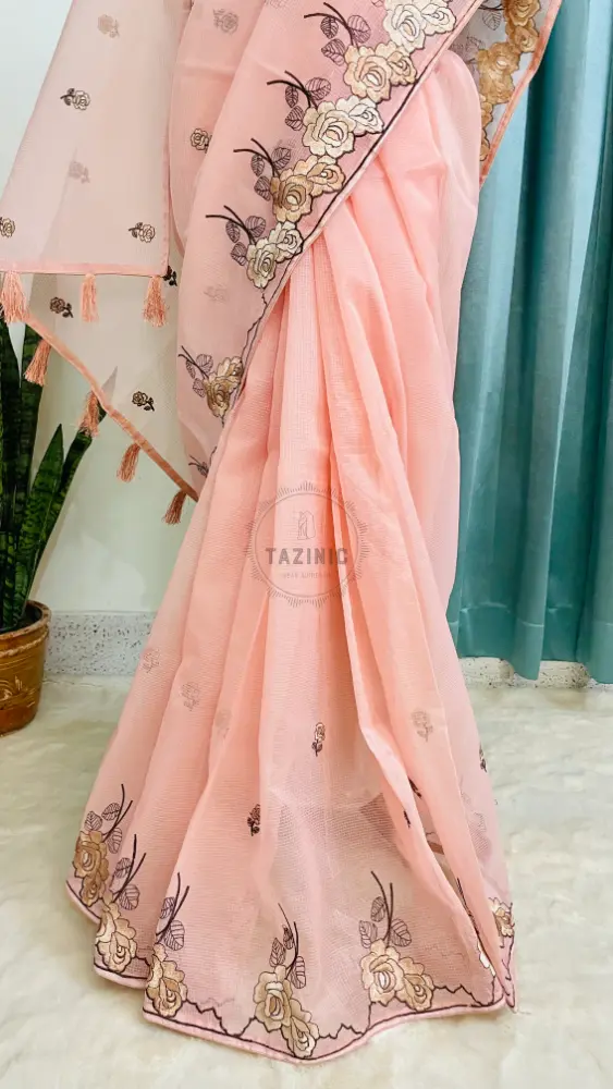 Thumbnail: Silk Kota Rose Cutwork - Peach