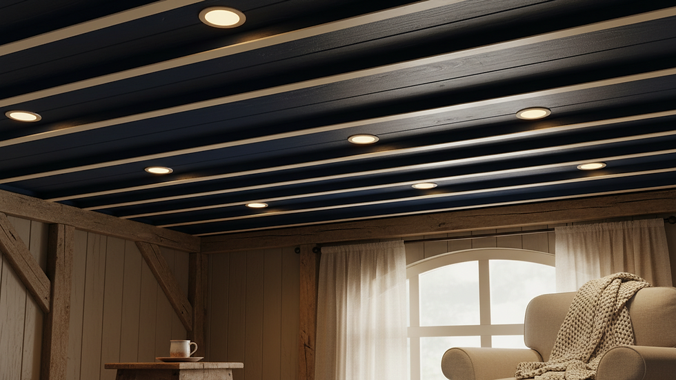 Close-up view of PVC ceiling panels installed in a residential room