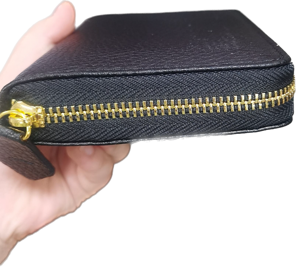 Thumbnail: Mini Zippy Wallet - Black/Yellow Leather