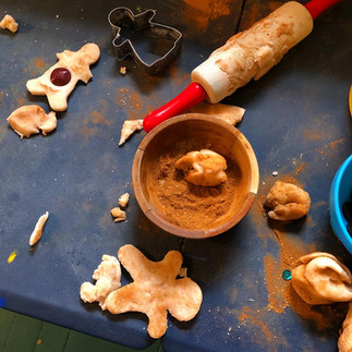 Dough and cinnamon used for art with toddlers.