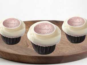 Big Deals! Birthday party rose gold blush glitter drips name edible frosting rounds