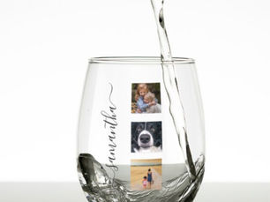 Big Deals! Modern Photo Template Handwritten name Script Stemless Wine Glass