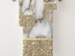Hot Review! Elegant Stylish Gold Glitter Shiny White Marble Bath Towel Set