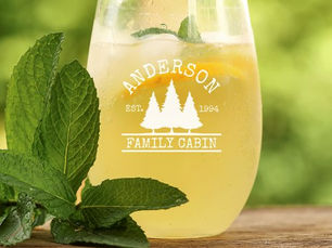 Hot Deals! Cabin Family Name Etched Stemless Wine Glass