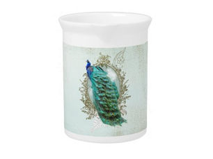 Big Deals! peacock beautiful turquoise vintage shabby bird beverage pitcher