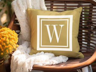 Top 5! Mustard and White Classic Square Monogram Outdoor Pillow
