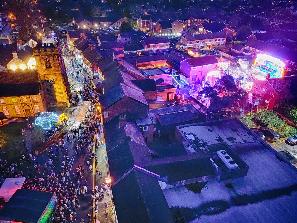 Aerial photograph of the 2024 Christmas Market taken by Andy Bayley.