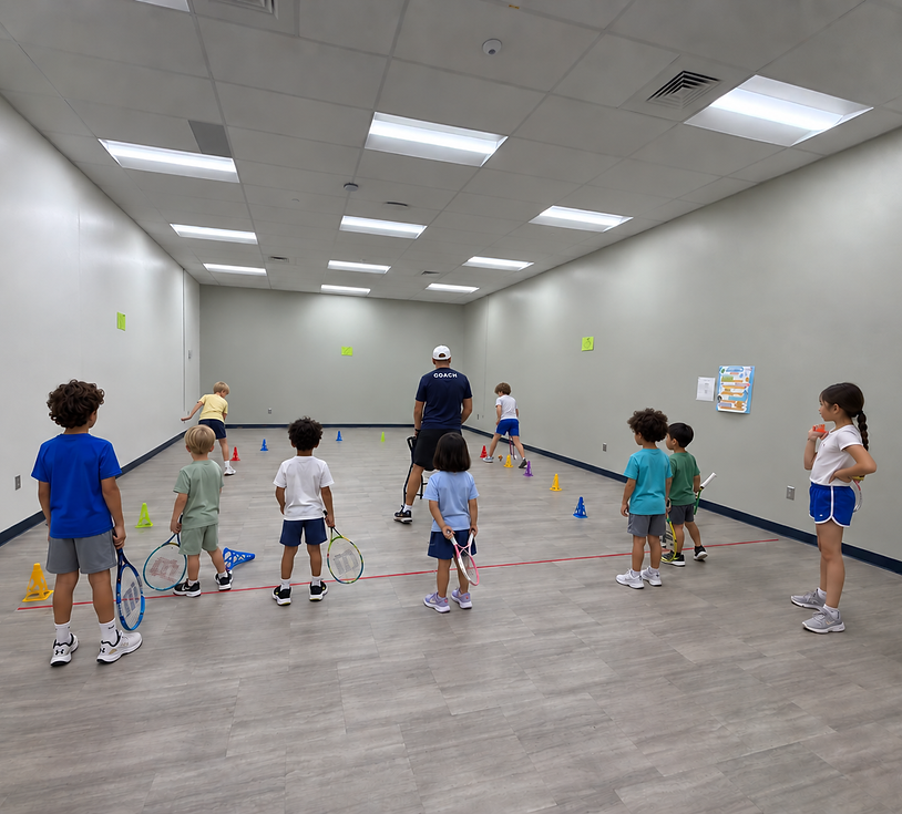Indoor tennis lesson with young players.png