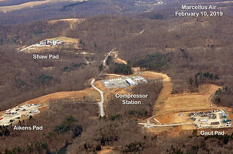 Infastructure near Beaver Run Reservoir, including Shaw Pad, Compressor Station, Gaut Pad, and Aikens Pad. February 10, 2019