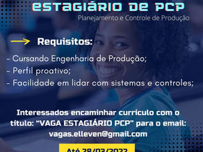Oportunidade: Estagiário de PCP (Planejamento e Controle de Produção)
