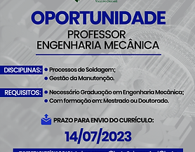 OPORTUNIDADE: PROFESSOR ENGENHARIA MECÂNICA