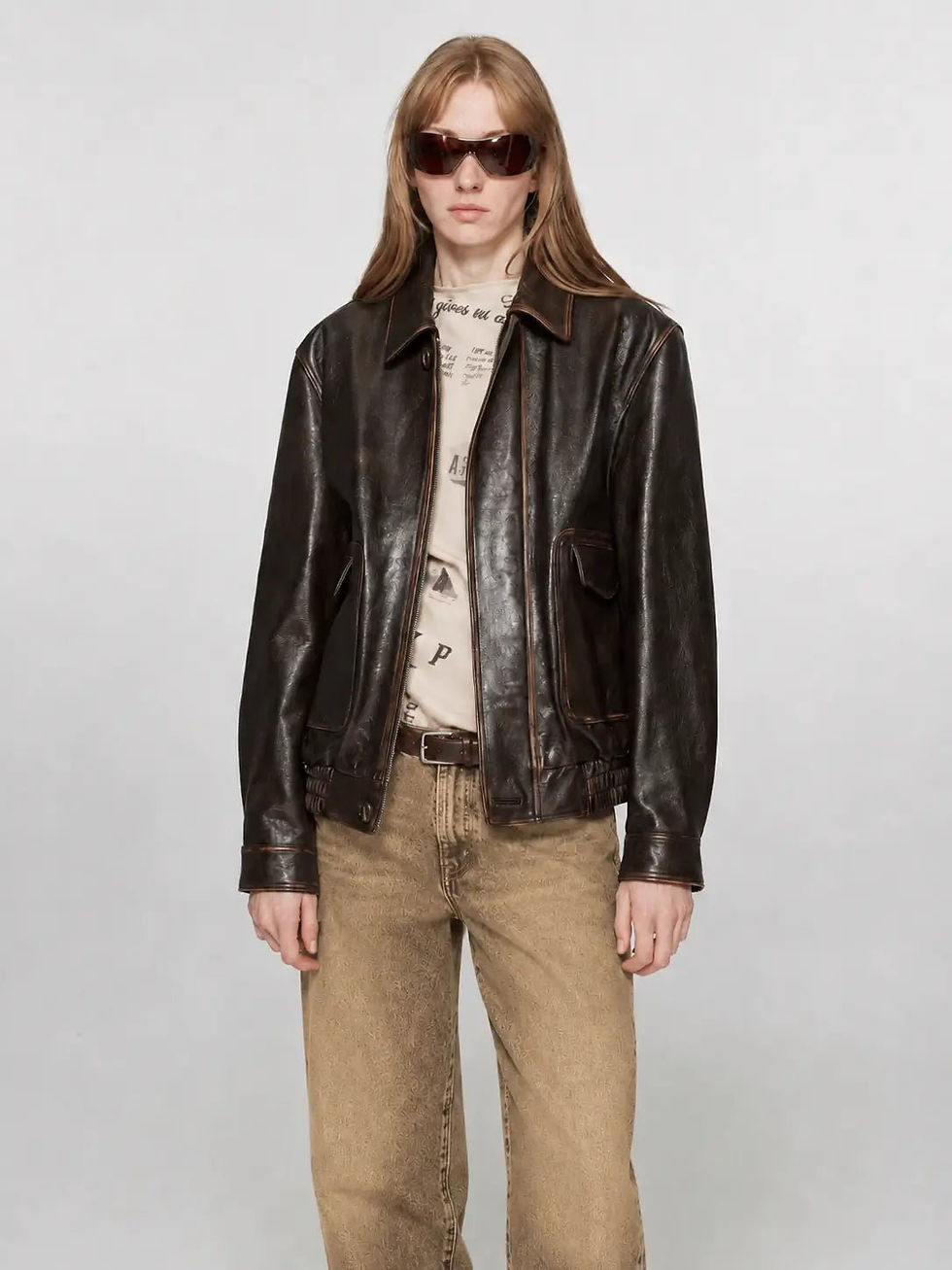 Thumbnail: Firelady Fur Women's Vintage Brown Aviator Style Leather Jacket“