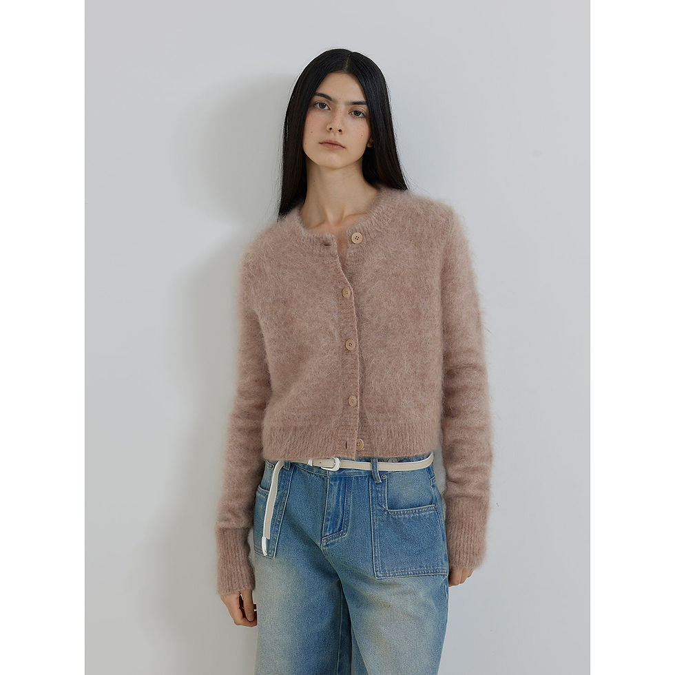 Thumbnail: Mohair Knit Cardigan Women's Loose Short Round Neck Sweater Jacket