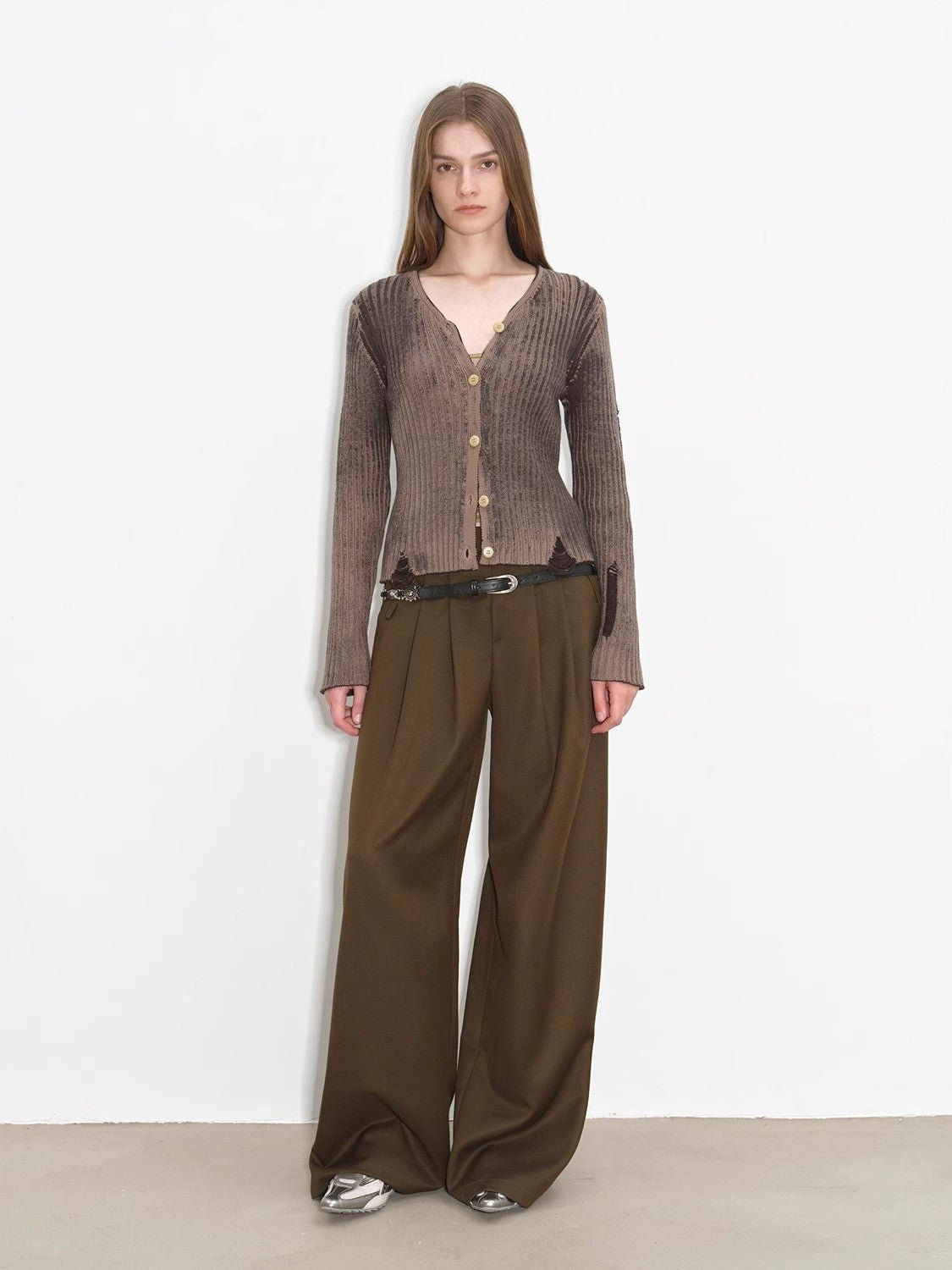 Fashionable Drapey Single Pleat Skinny Wide-Leg Mid-Low Waist