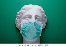 Greek statue w/ face mask