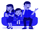Blue clipart family: neglectful mom & dad on couch with kid