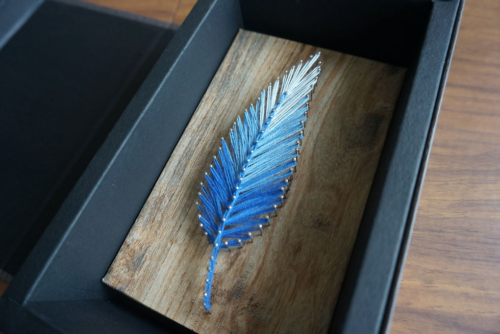 Thumbnail: String art piece 'Rainbow Leaf - Blue' presented in a gift box