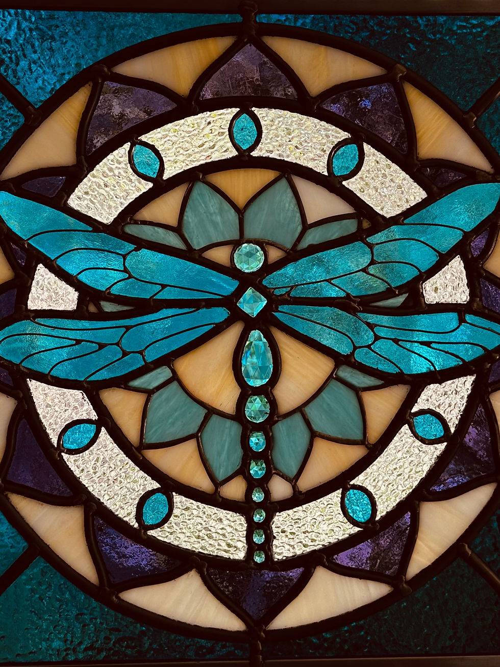 Detailed stained glass artwork close-up