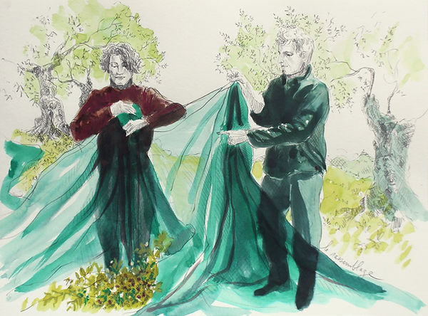 Croquis au crayon et l'encre de Pascaline Bossu, Péloponèse Grèce