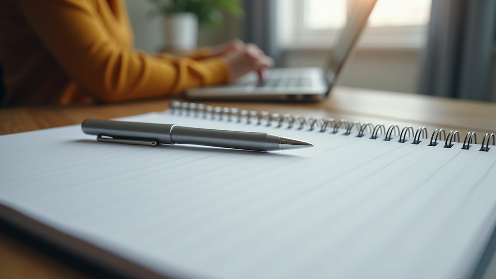Close-up view of a notebook and pen on a counseling desk, ready for a session