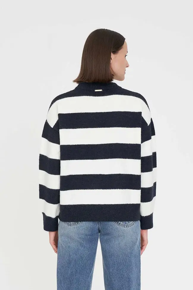 Thumbnail: KENZIE STRIPE KNIT CREW NAVY/WHITE
