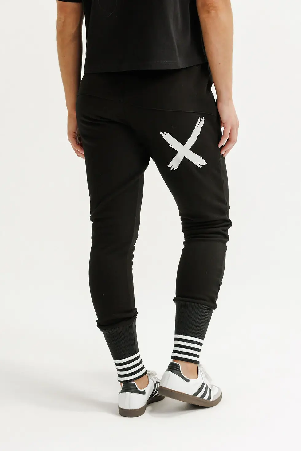 Thumbnail: Apartment Pants - Alpine Weight - Black with Silver X and Striped Cuffs