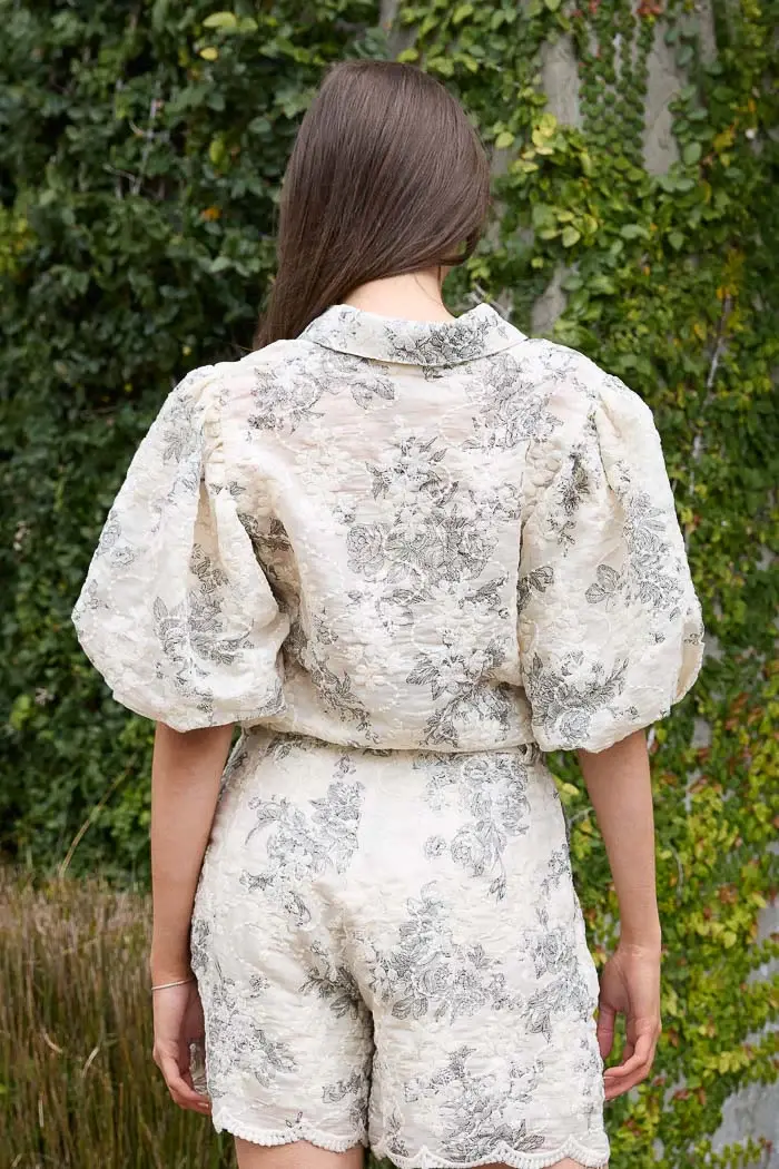 Thumbnail: Sara Embroidered Shirt Cream Black