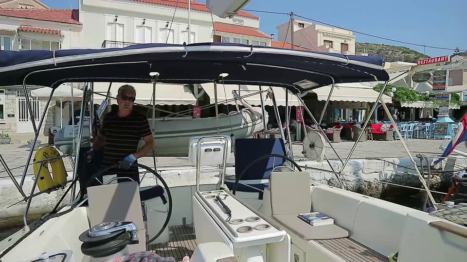 Departing Samos quay after filling up fresh water tanks.