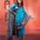 Thumbnail: Pure Tussar Silk In Turquoise Blue with multicoloured threadwork