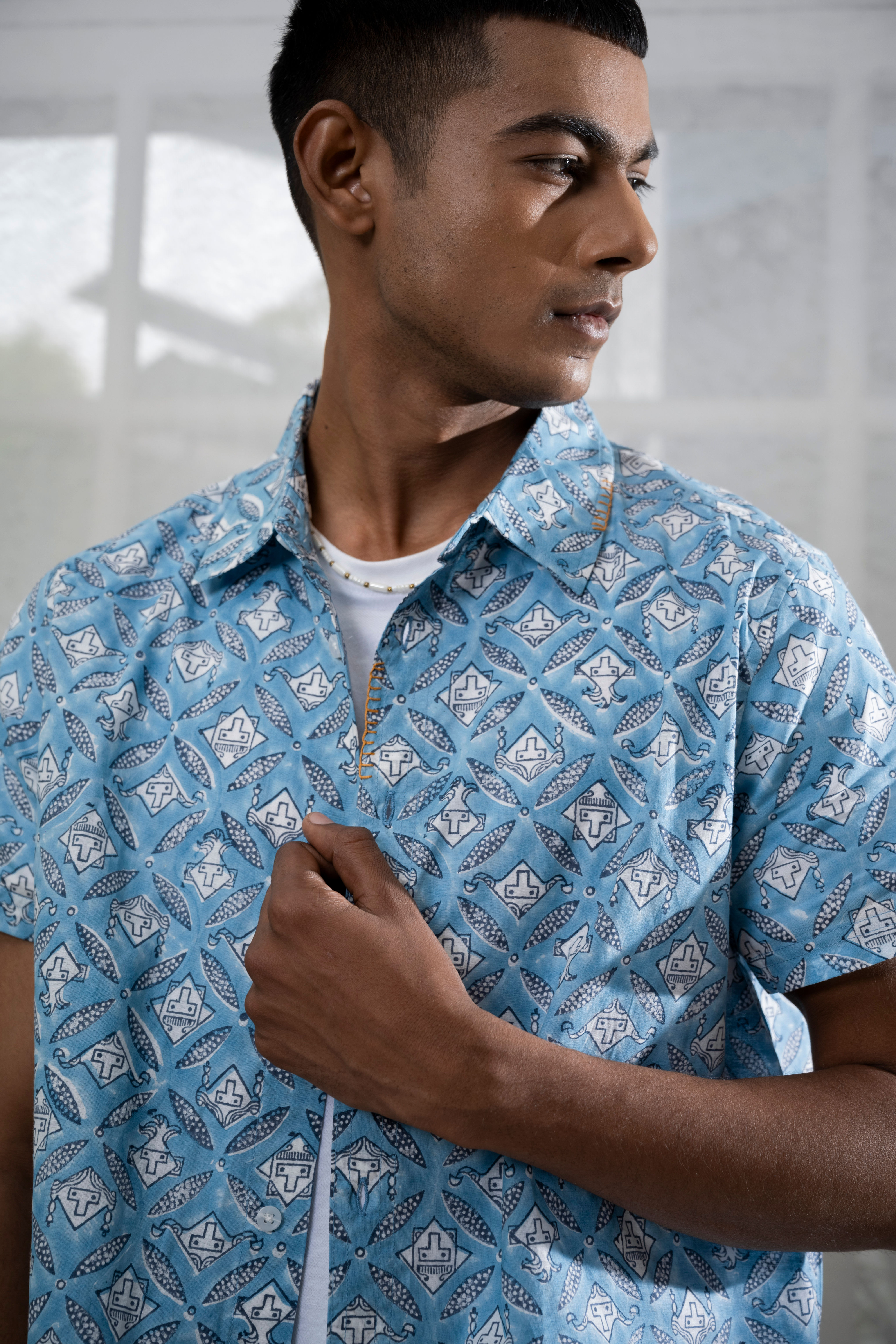 mens blue beach shirt