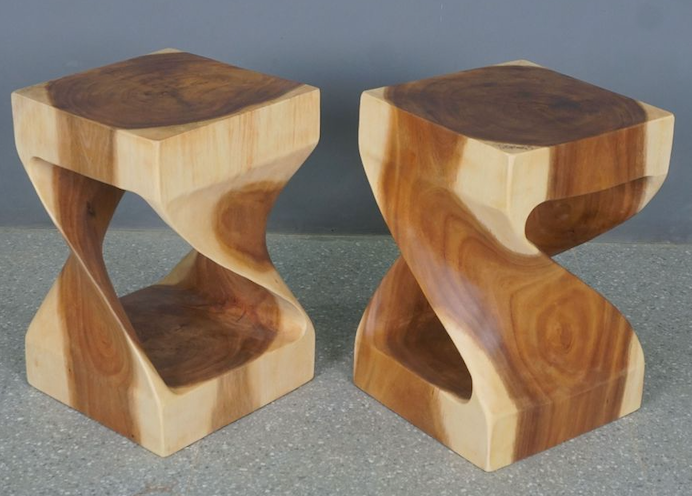 carved suar wood square side table
