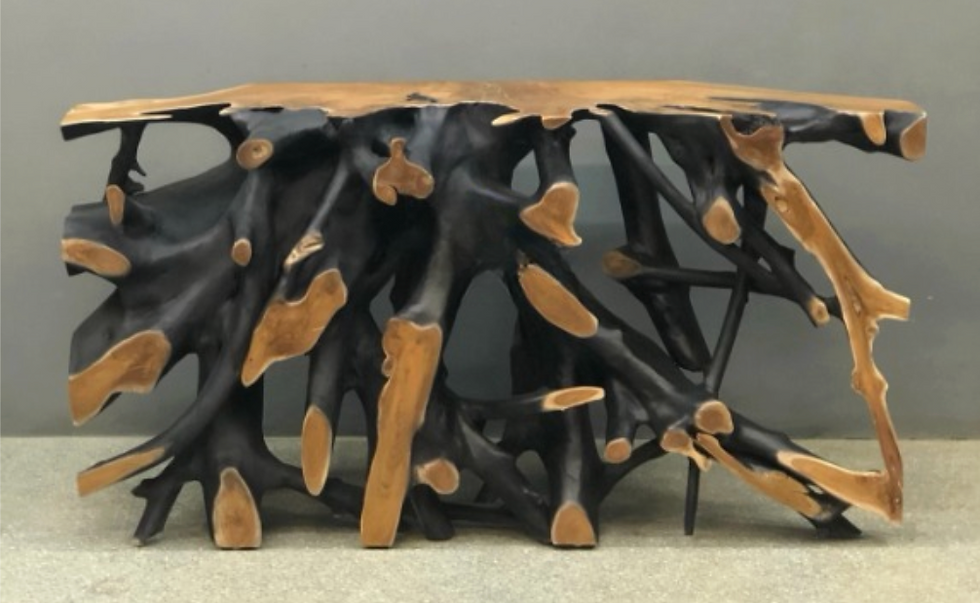 teak root console table