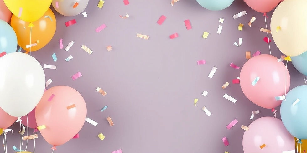 Please create a background image with scattered party balloons and confetti. Please keep t