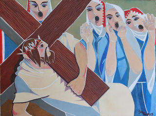 Jesus  whilst crushed under His cross speaks to the women of Jerusalem who weep and ululate