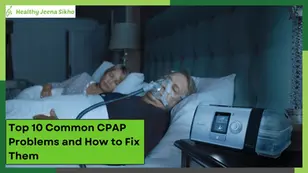 Man using CPAP machine while sleeping beside a woman; highlights common CPAP problems and solutions for effective sleep apnea therapy.