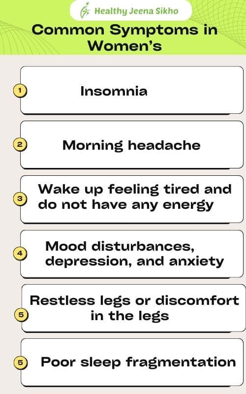 This image is showing sleep apnea common symptoms in womens's